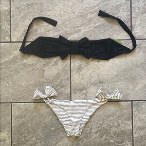 Lolli Black Bandeau Bow Bikini Top with White Striped Tie-Side Bottoms